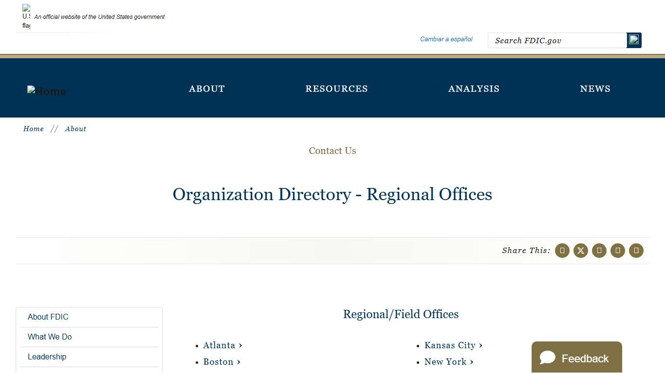 Organization Directory - Regional Offices | FDIC.gov
